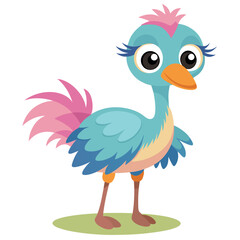 Cute Cartoon Bird Illustration Blue Body, Pink Crest, and Playful Design