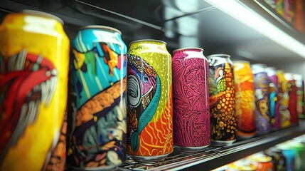 Fototapeta premium 35. Soft drink cans with custom artwork in refrigerator display