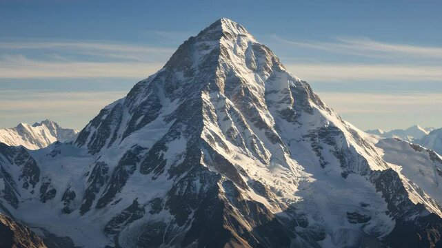 Snow Capped Mountain Peak Under Blue Sky Majestic Landscape Of Snowy Mountain Range In Winter Natural Scenery And Outdoor Adventure Travel