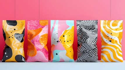 50. Snack chip bags with bold flavor indicators and abstract designs