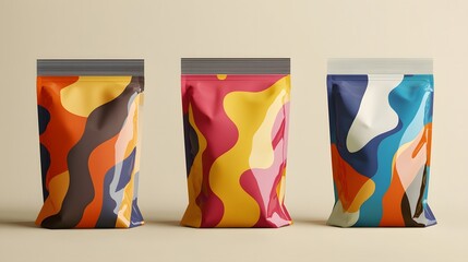 50. Snack chip bags with bold flavor indicators and abstract designs