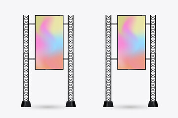 Group of two huge hanging LED column Mockup crossing the street for long, and realistic LED screen light box. the Illuminated technology long screen cross the road for advertising
