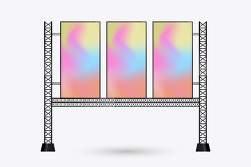 The hanging three LED columns Mockup crossing the street for long, and three realistic LED screens light box. the Illuminated technology long screen cross the road for advertising
