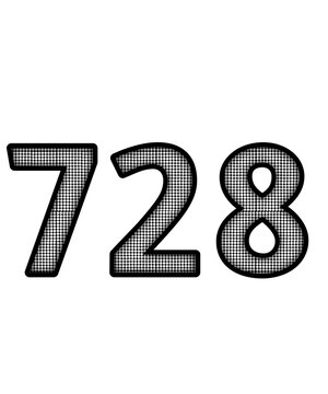 Black and white color numbers 728