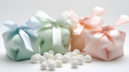 78. Handmade confection packaging with hand-tied ribbons