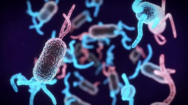Microscopic Organisms: A 3D Animated Exploration of Cellular Structures and Movement in a Vibrant, Abstract Setting