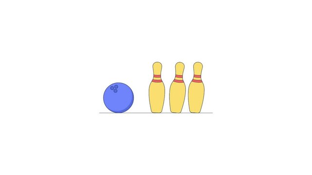 Bowling Animation Clip | Cartoon Ball Strikes Pins Video | White Background | 4k Animation Clip