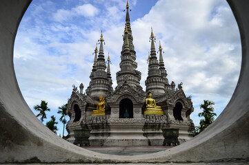 Naklejka premium Pagoda in evening, Lanna Architecture, Symbols of Buddhism, South East Asia at Phra That Wisutthiyan Temple (Trailaksanaram Forest Temple) Doi saket, Chiang Mai, Northern Thailand