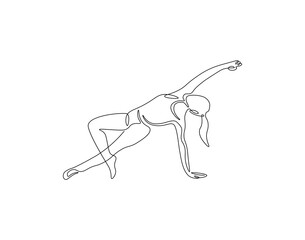 Yoga continuous line. Continuous one line drawing of yoga girl pose. Yoga, health, meditation concept. Single line drawing