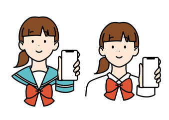 ポニーテールの女子高生_2点セット_スマホ