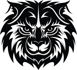 Obraz premium Fierce Tribal Lion Head Illustration with Intricate Black Tribal Patterns