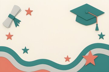 Muted Teal and Coral Paper Cut Graduation Background