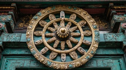 Obraz premium The Dharma Wheel (Dharmachakra) - Symbolizes Buddhaâ€™s teachings.