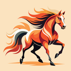 Elegant Cartoon Horse Illustration Orange, Red, and Black Colored Mane and Tail Flowing