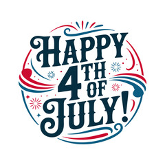 Words happy 4th of July and a US flag perfect for Independence Day celebrations social media posts, marketing materials, and greetings.