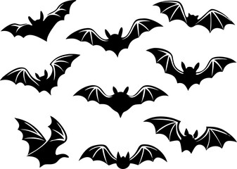 Black silhouettes of bats. isolated on white background. vector icon illustration
