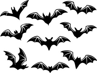 Black silhouettes of bats. isolated on white background. vector icon illustration