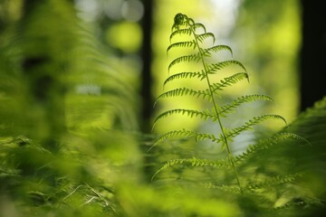 Fern in the forest on a sunny spring morning, Poland
