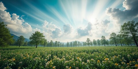 Majestic Poplar Landscape, Floating Clouds