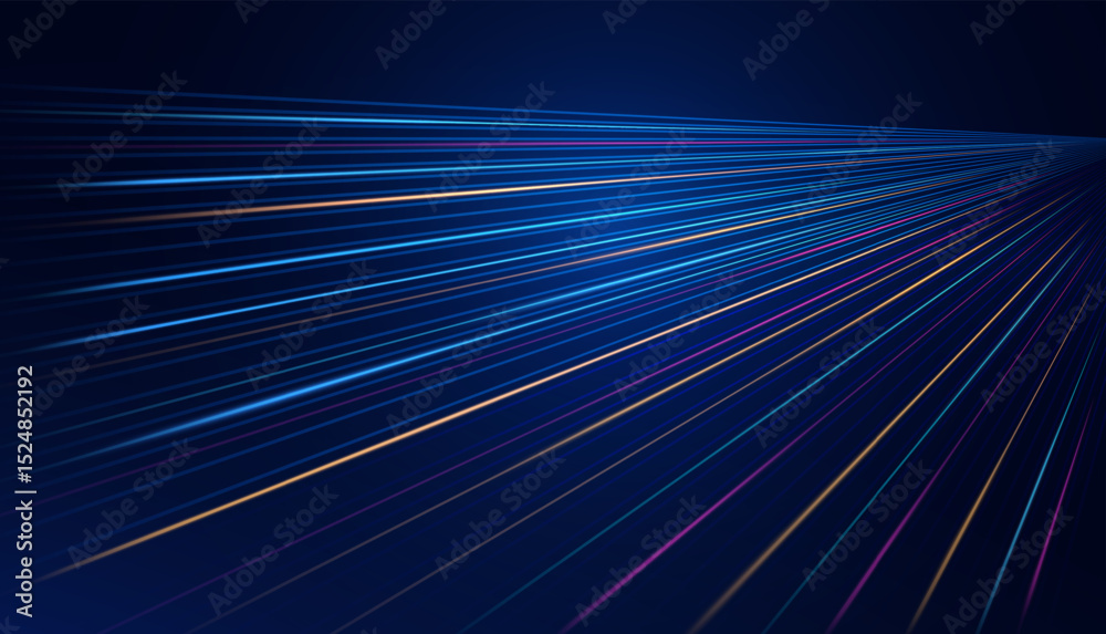 Poster dynamic high-speed light movement of data flow. concept of artificial intelligence technologies, aut