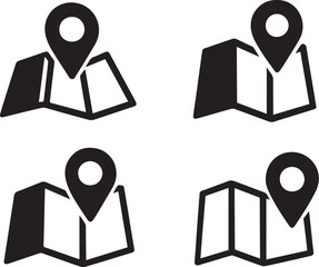 Map with location pin set isolated vector illustration