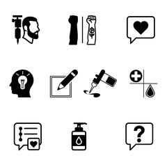 A set of black and white icons in linear-fill style designed for a tattoo salon.