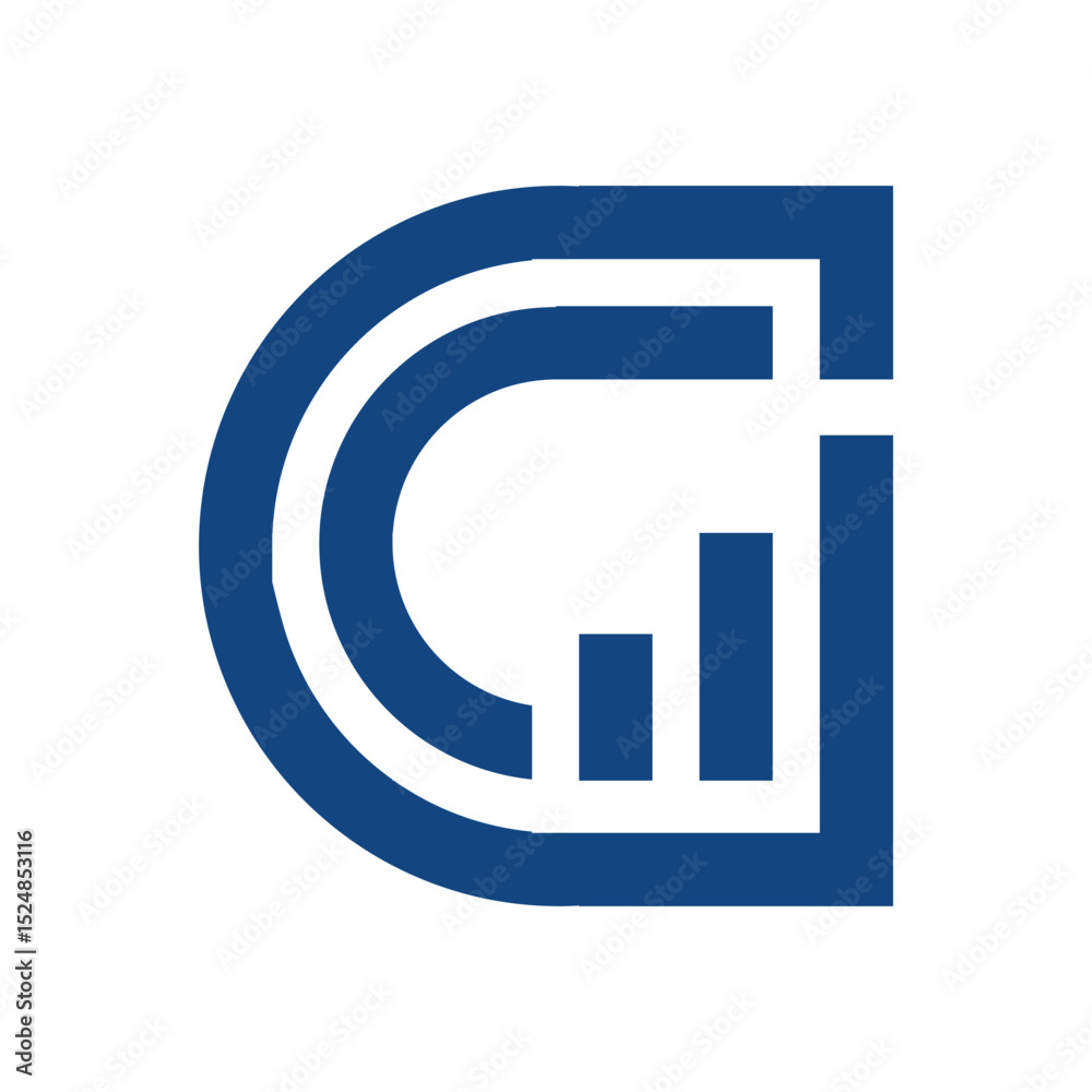 Poster The image shows a flat logo design of an initial letter G with a graph bar as an element in blue color that looks clean and sharp on a white background for business and finance related purposes
