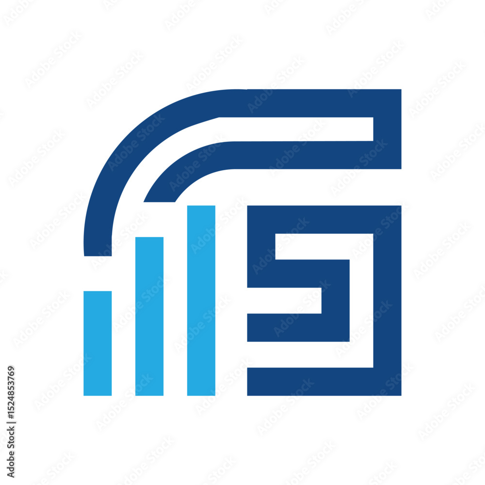Poster the image shows a flat logo design of an initial letter g with a graph bar as the main component in 