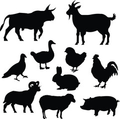 Farm Animal Silhouette Collection – Includes Cow, Goat, Pig, Chicken, Duck, Sheep, Rabbit, Rooster, Bull, and More