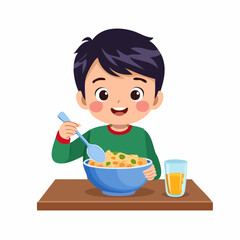 Little Boy Eating Breakfast Cereals
