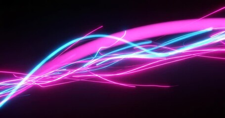 Abstract neon light streaks animation in pink and blue against a dark background - Powered by Adobe