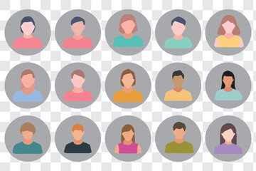 Silhouette head, avatar face, person icon people. Male and female profile. Vector illustration set