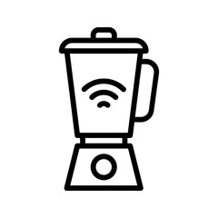 A modern, minimalist black outline blender icon with signal waves. Represents smart kitchen appliances, cooking, and food preparation. Ideal for smart home apps/websites.