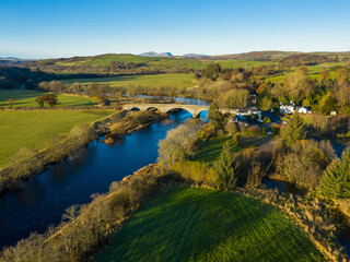 Aerial view of Ken Dee Bridge and river, near New Galloway, Dumfries and Galloway, Scotland