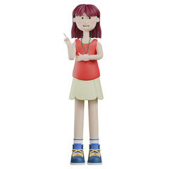 3d render woman character posing with one finger up gesture
