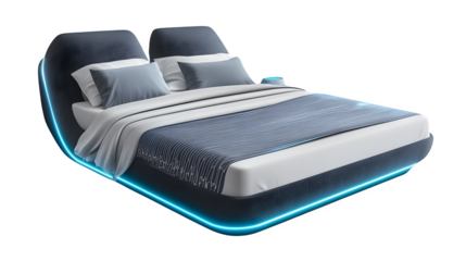 A smart bed sensor tracking sleep patterns and movement, isolated on Transparent background.