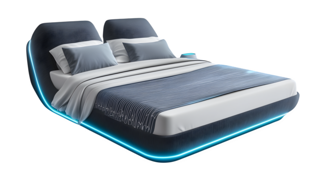 A smart bed sensor tracking sleep patterns and movement, isolated on Transparent background.