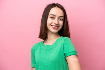 Young Ukrainian woman wearing a band aids smiling a lot