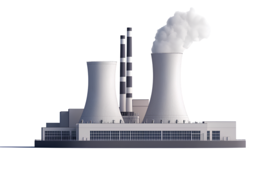  3D model of a nuclear power plant, on a white background, vector illustration, PNG transparent 