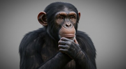 Close-up of a chimpanzee, contemplative expression, detailed fur