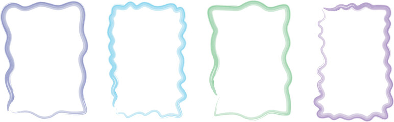 Set of Hand-Drawn Rectangular Frames with Scalloped Edges in Elegant Watercolor Style Featuring Wavy and Decorative Outlines
