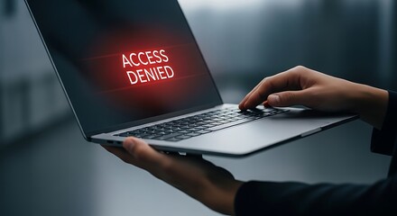 Typing on Laptop Showing Access Denied Message on Screen