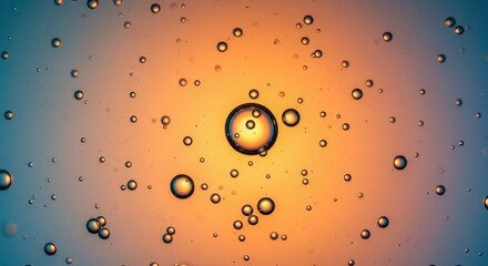 Close-up of colorful water droplets suspended in mid-air, creating a vibrant abstract background