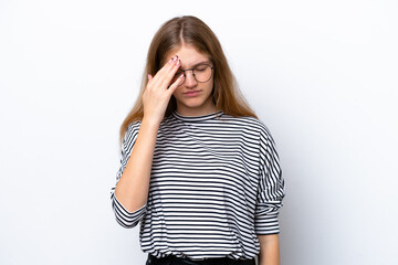 Teenager Russian girl isolated on white background with headache
