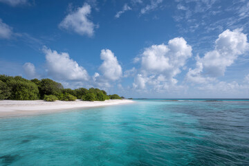 Fototapeta premium breathtaking view of maldives with ultrabright sunshine piercing through fluffy clouds illuminating serene