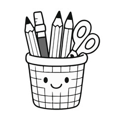 Cute School Supplies Clipart Set | Kawaii Style Line Art for Teachers