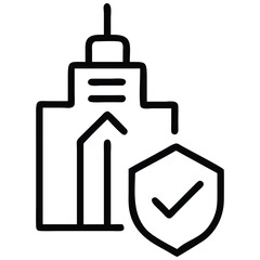 Obraz premium Secure Building Outline Icon with Checkmark Shield for Property Safety Assurance