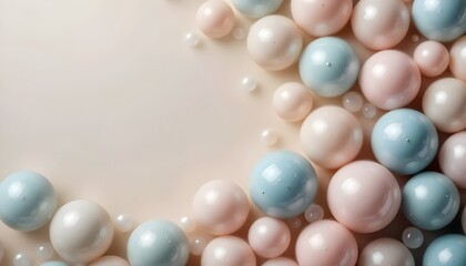 Perfectly round pastel spheres, reminiscent of pearls, form an artful arrangement on a smooth, neutral-toned background.