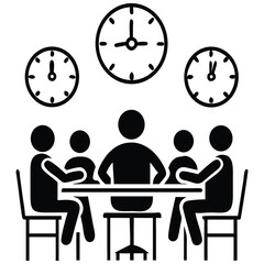 Team Meeting with Time Pressure Illustration of People at Table Under Clocks