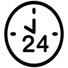 TwentyFour Hours Service Icon, Clock with 24 Text, Round Availability Symbol